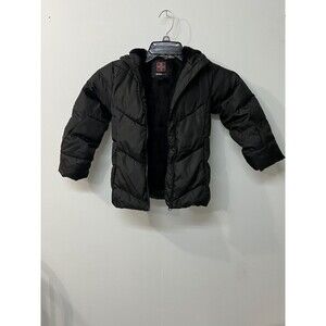 Swisstech Kids Puffer Jacket XS (4‑5) Black Hooded Faux Fur Lined Winter Coat